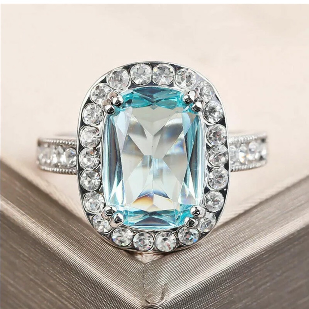 New silver 925 blue aquamarine Wedding ring - Picture 3 of 10